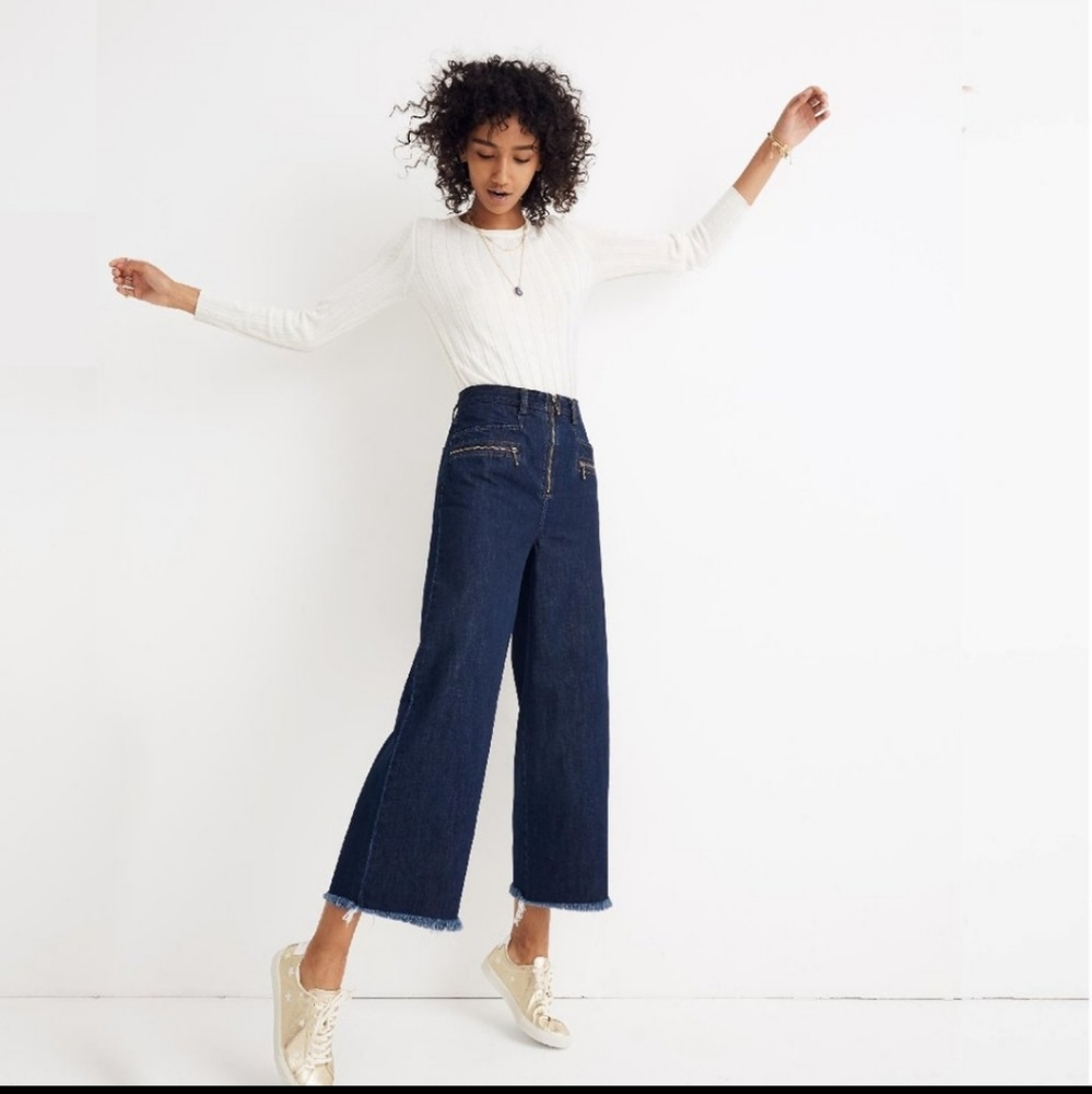 Madewell X Karen Walker Blazer Zip Wide Leg High Waist Dark Crop Jeans | Size 28
